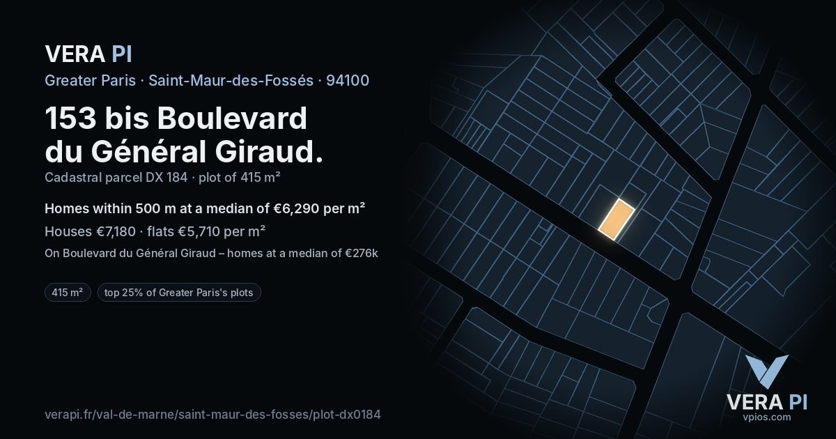 153 bis Boulevard du Général Giraud, Saint-Maur-des-Fossés at night – the plot lit, the parcels around coloured by the prices near them