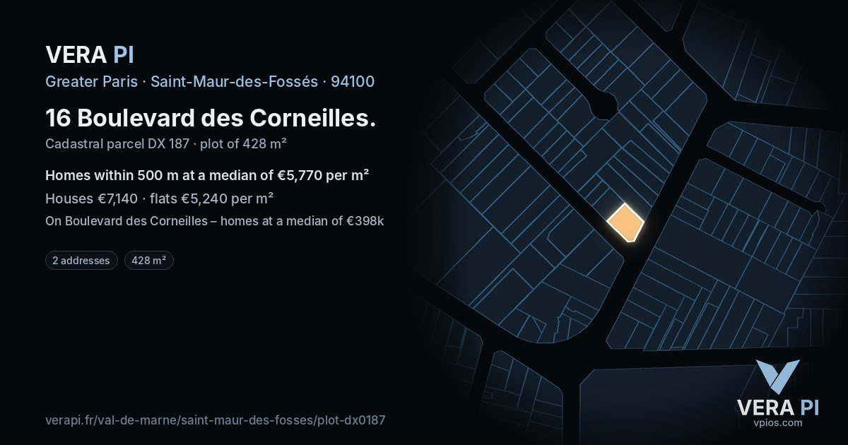 16 Boulevard des Corneilles, Saint-Maur-des-Fossés at night – the plot lit, the parcels around coloured by the prices near them