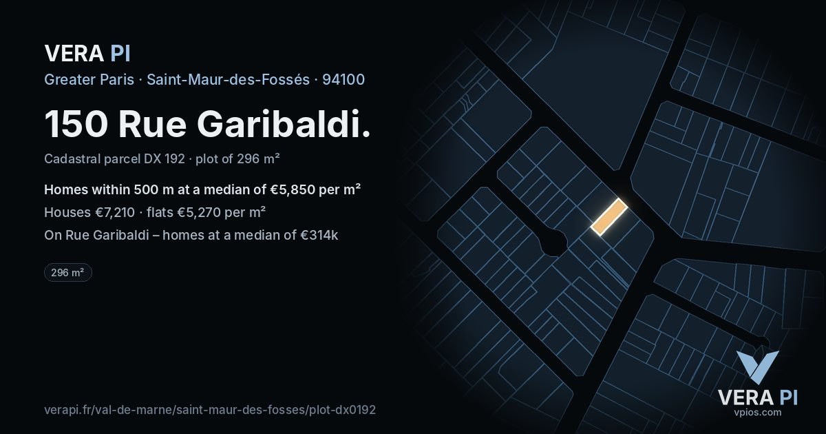 150 Rue Garibaldi, Saint-Maur-des-Fossés at night – the plot lit, the parcels around coloured by the prices near them