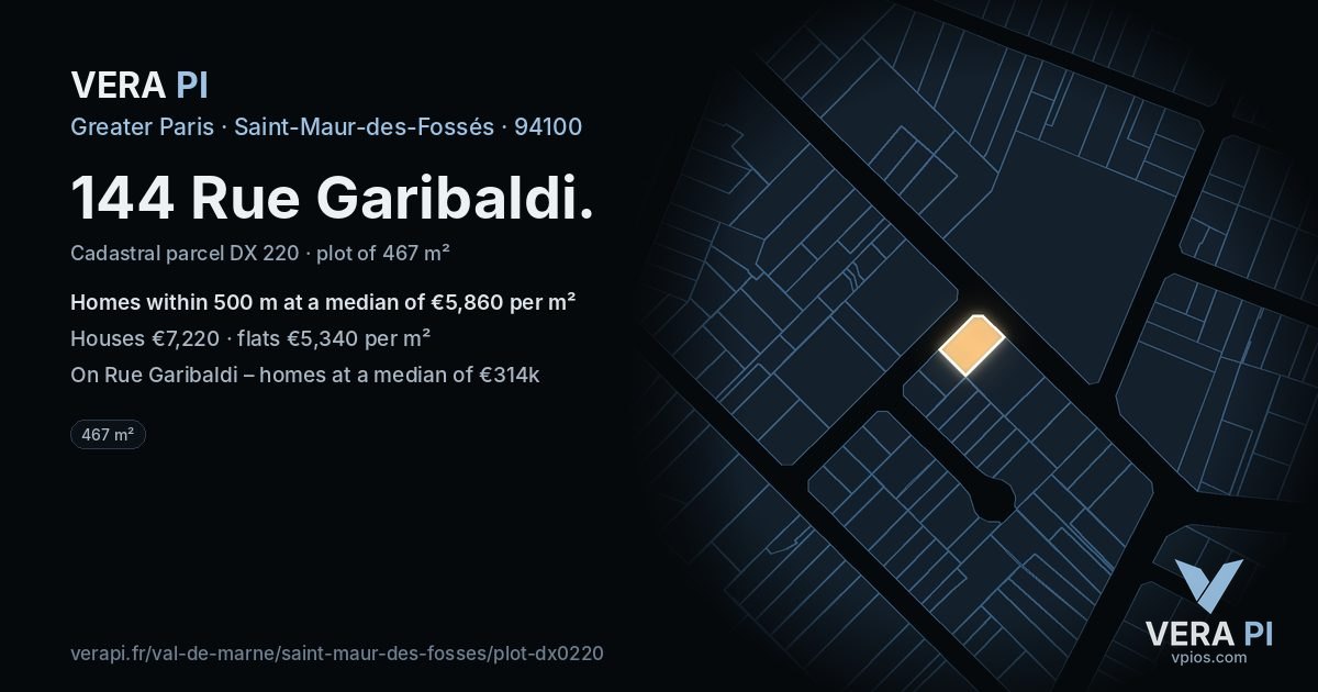 144 Rue Garibaldi, Saint-Maur-des-Fossés at night – the plot lit, the parcels around coloured by the prices near them
