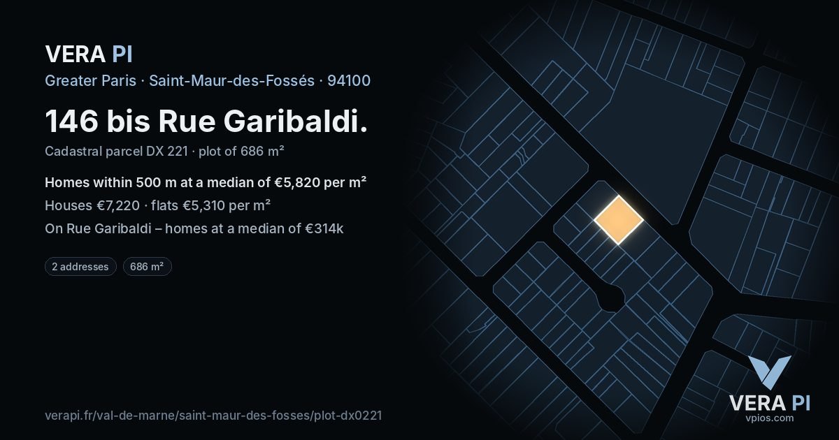 146 bis Rue Garibaldi, Saint-Maur-des-Fossés at night – the plot lit, the parcels around coloured by the prices near them