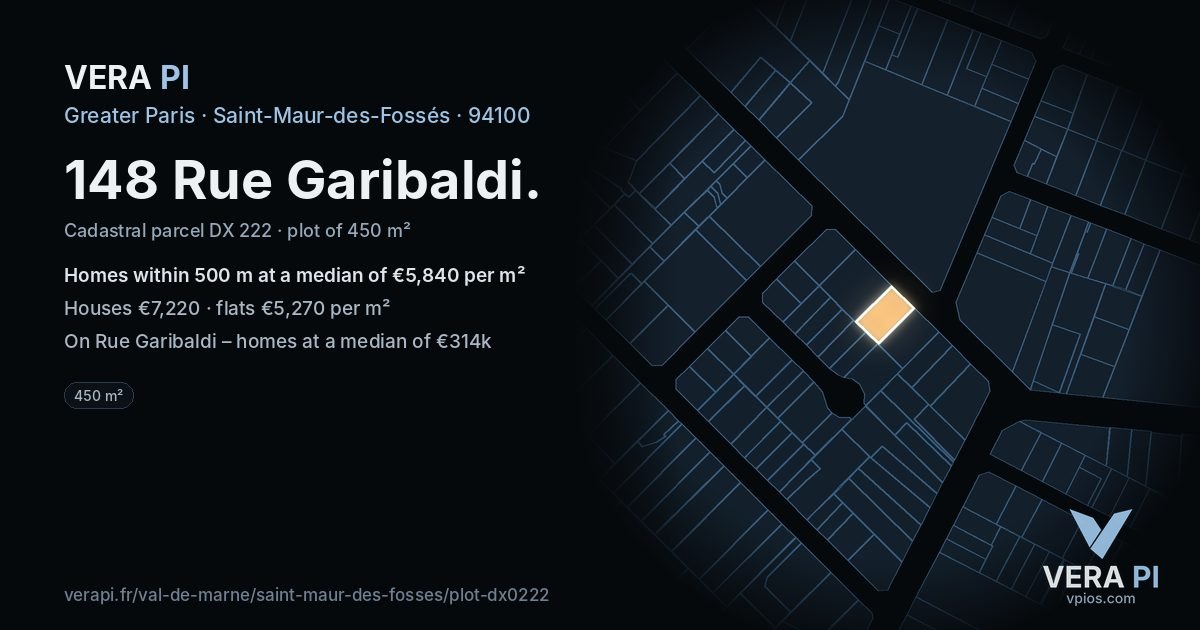 148 Rue Garibaldi, Saint-Maur-des-Fossés at night – the plot lit, the parcels around coloured by the prices near them