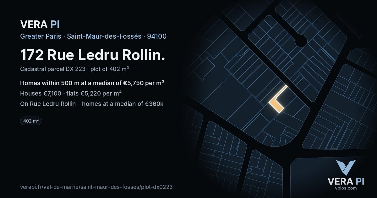 172 Rue Ledru Rollin, Saint-Maur-des-Fossés at night – the plot lit, the parcels around coloured by the prices near them