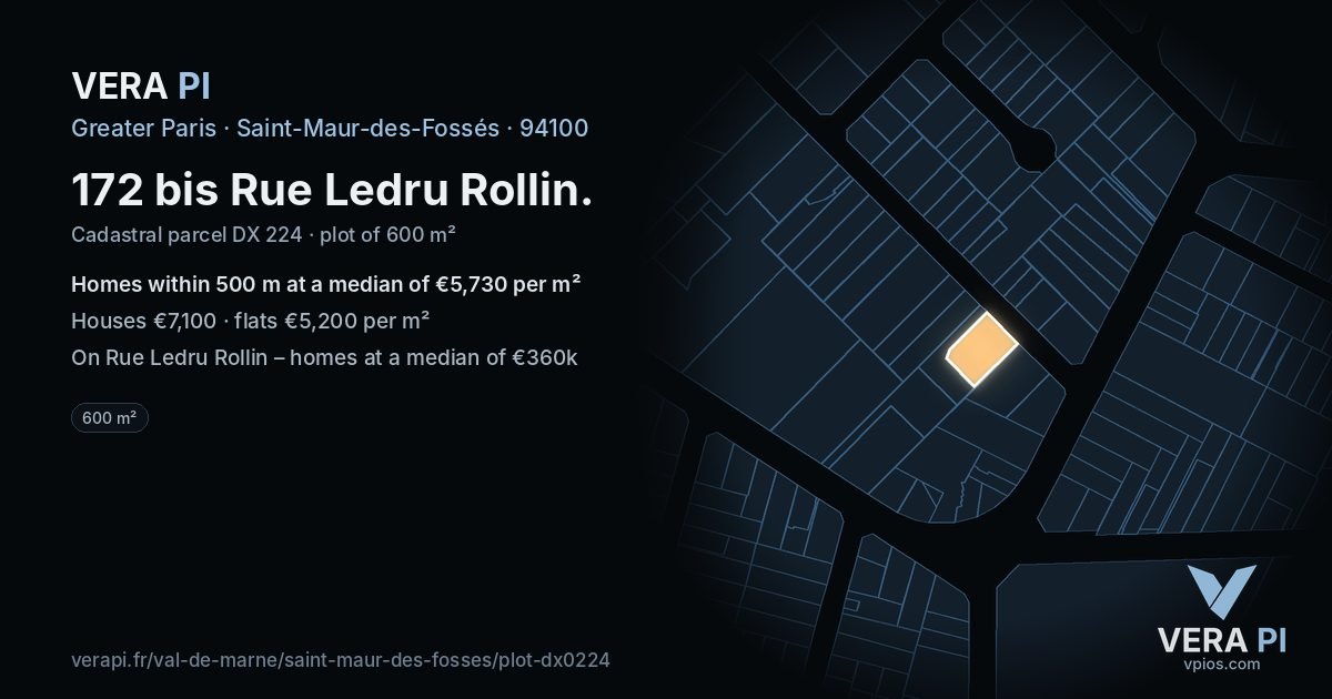 172 bis Rue Ledru Rollin, Saint-Maur-des-Fossés at night – the plot lit, the parcels around coloured by the prices near them