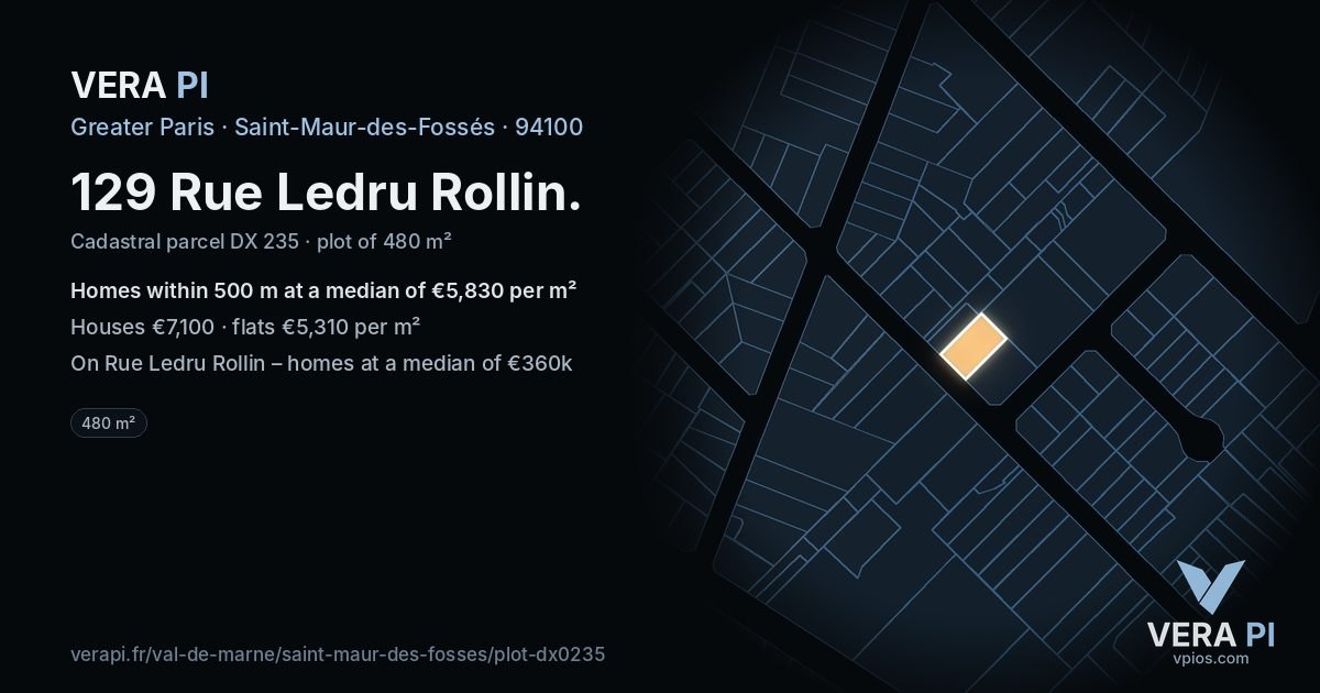 129 Rue Ledru Rollin, Saint-Maur-des-Fossés at night – the plot lit, the parcels around coloured by the prices near them