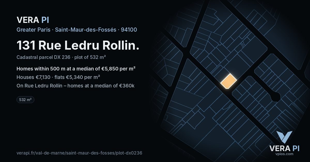 131 Rue Ledru Rollin, Saint-Maur-des-Fossés at night – the plot lit, the parcels around coloured by the prices near them