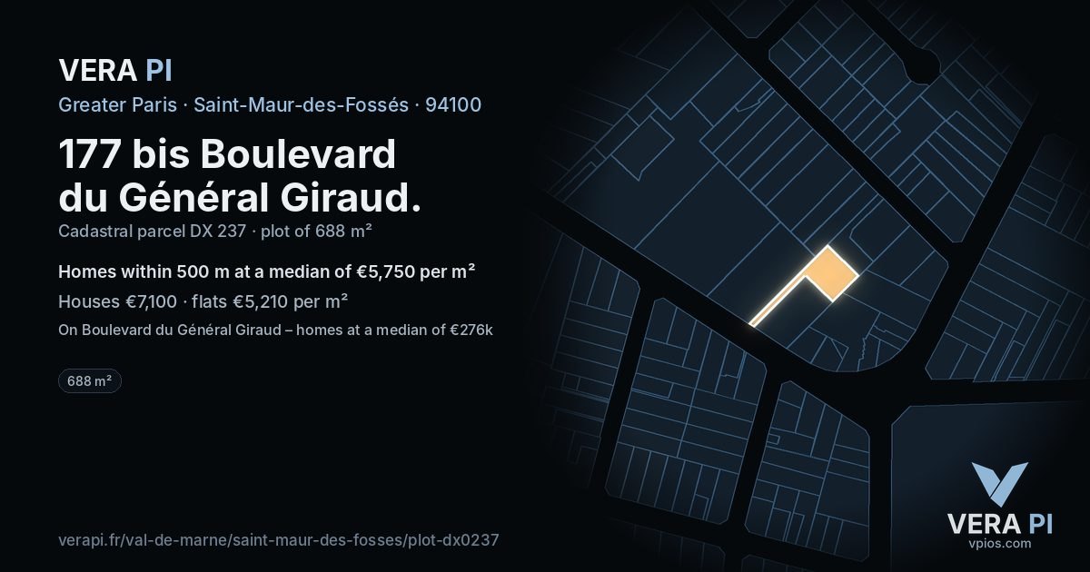 177 bis Boulevard du Général Giraud, Saint-Maur-des-Fossés at night – the plot lit, the parcels around coloured by the prices near them