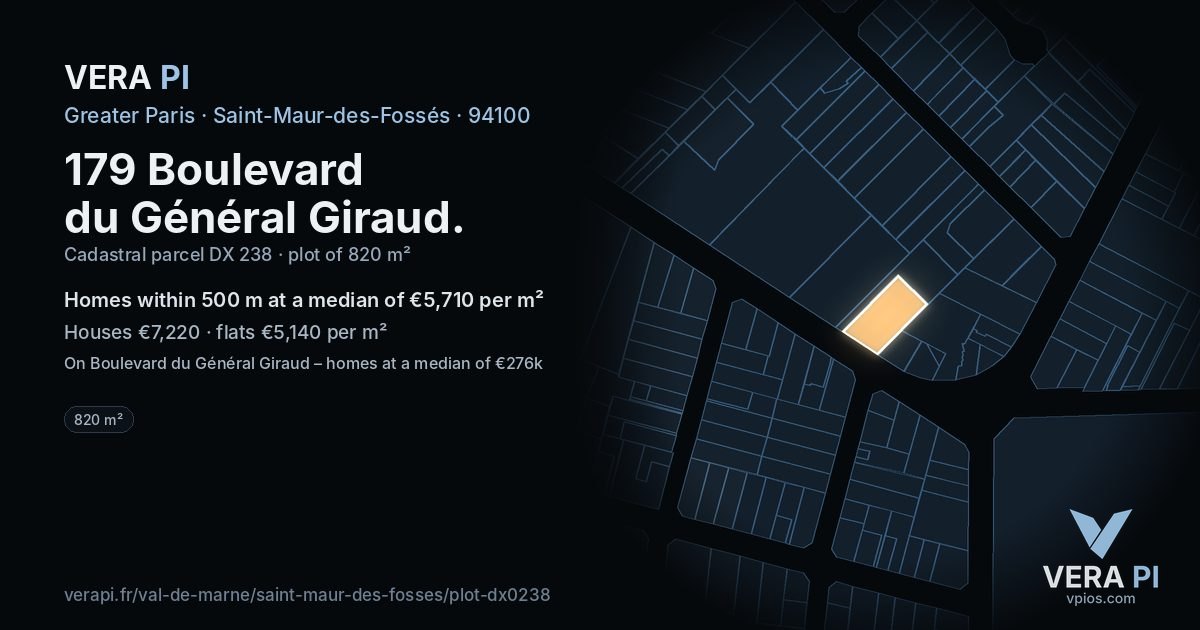 179 Boulevard du Général Giraud, Saint-Maur-des-Fossés at night – the plot lit, the parcels around coloured by the prices near them