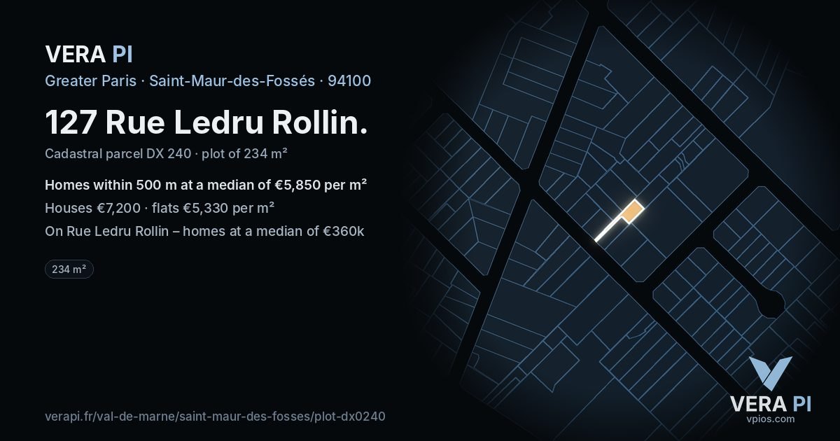 127 Rue Ledru Rollin, Saint-Maur-des-Fossés at night – the plot lit, the parcels around coloured by the prices near them