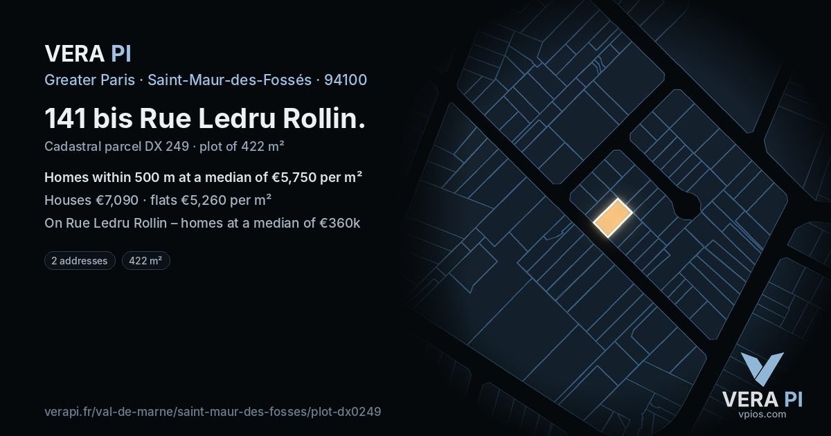 141 bis Rue Ledru Rollin, Saint-Maur-des-Fossés at night – the plot lit, the parcels around coloured by the prices near them