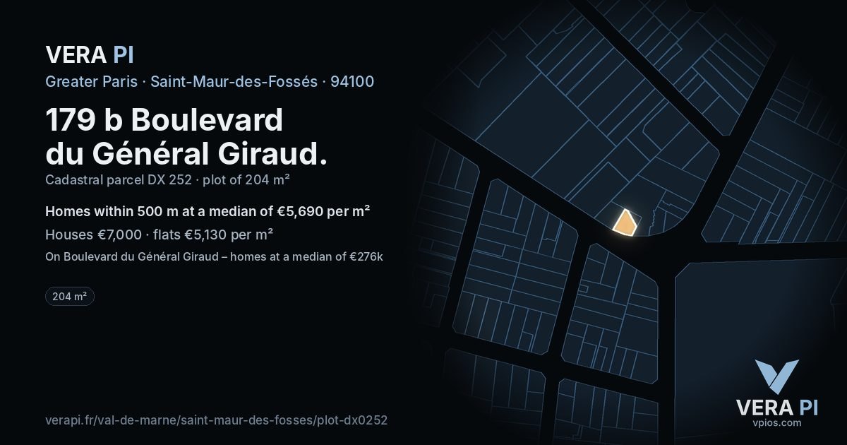179 b Boulevard du Général Giraud, Saint-Maur-des-Fossés at night – the plot lit, the parcels around coloured by the prices near them