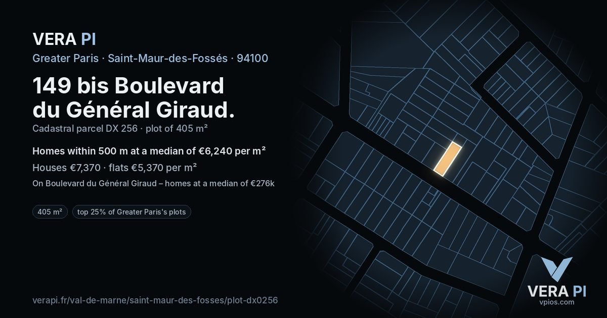 149 bis Boulevard du Général Giraud, Saint-Maur-des-Fossés at night – the plot lit, the parcels around coloured by the prices near them