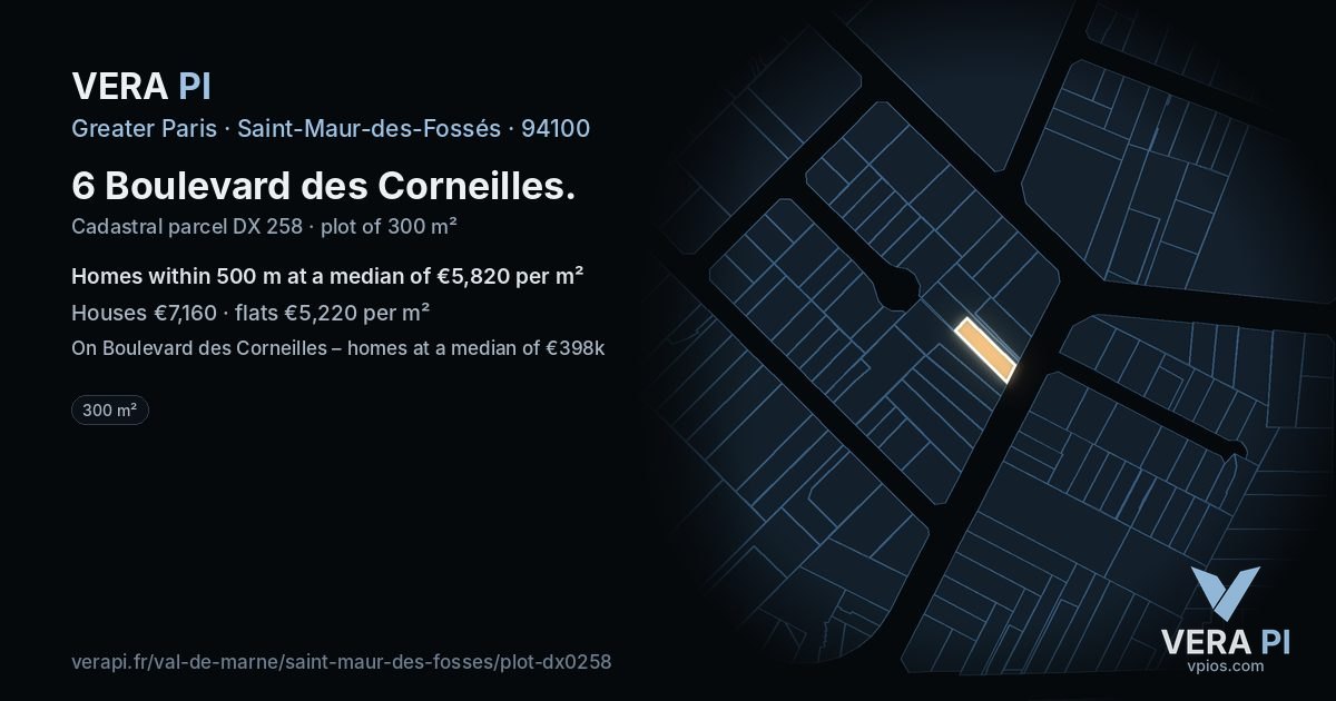 6 Boulevard des Corneilles, Saint-Maur-des-Fossés at night – the plot lit, the parcels around coloured by the prices near them