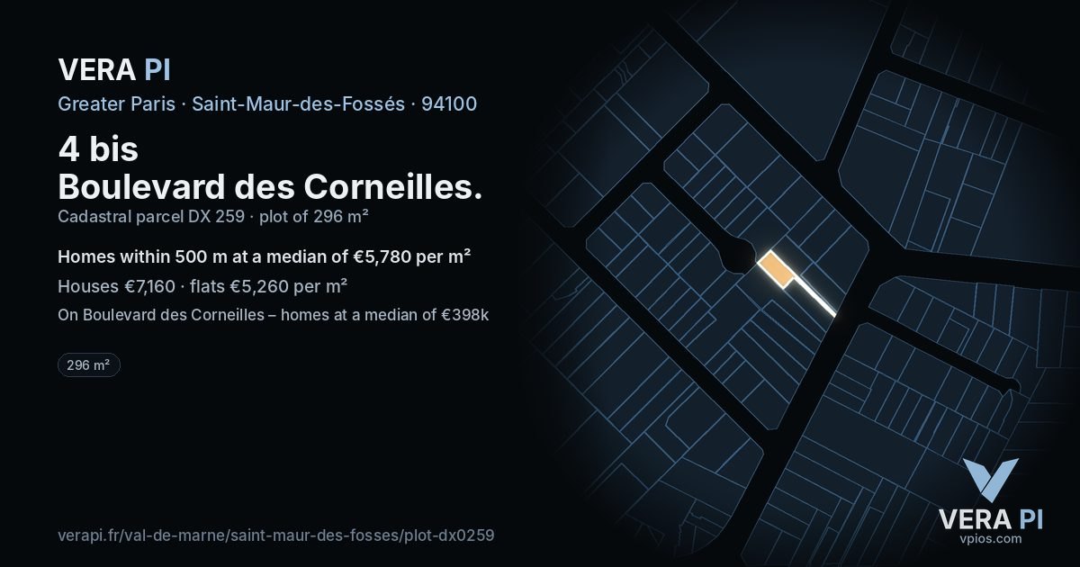 4 bis Boulevard des Corneilles, Saint-Maur-des-Fossés at night – the plot lit, the parcels around coloured by the prices near them