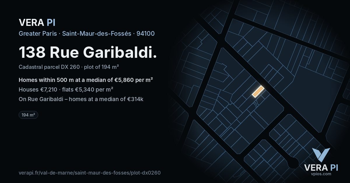 138 Rue Garibaldi, Saint-Maur-des-Fossés at night – the plot lit, the parcels around coloured by the prices near them