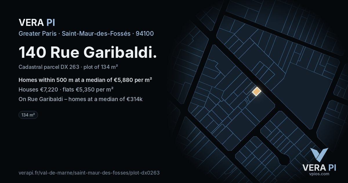 140 Rue Garibaldi, Saint-Maur-des-Fossés at night – the plot lit, the parcels around coloured by the prices near them