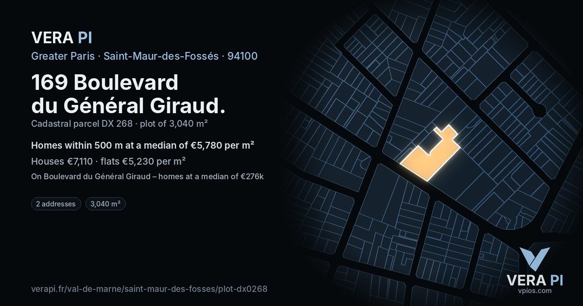 169 Boulevard du Général Giraud, Saint-Maur-des-Fossés at night – the plot lit, the parcels around coloured by the prices near them