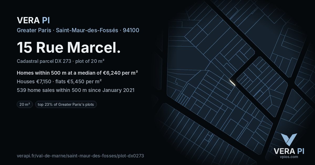 15 Rue Marcel, Saint-Maur-des-Fossés at night – the plot lit, the parcels around coloured by the prices near them