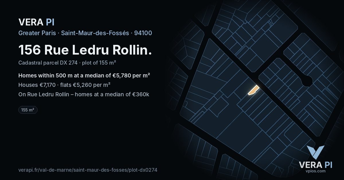 156 Rue Ledru Rollin, Saint-Maur-des-Fossés at night – the plot lit, the parcels around coloured by the prices near them