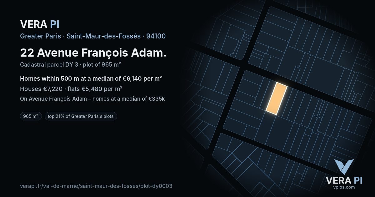 22 Avenue François Adam, Saint-Maur-des-Fossés at night – the plot lit, the parcels around coloured by the prices near them