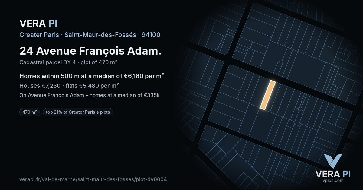 24 Avenue François Adam, Saint-Maur-des-Fossés at night – the plot lit, the parcels around coloured by the prices near them
