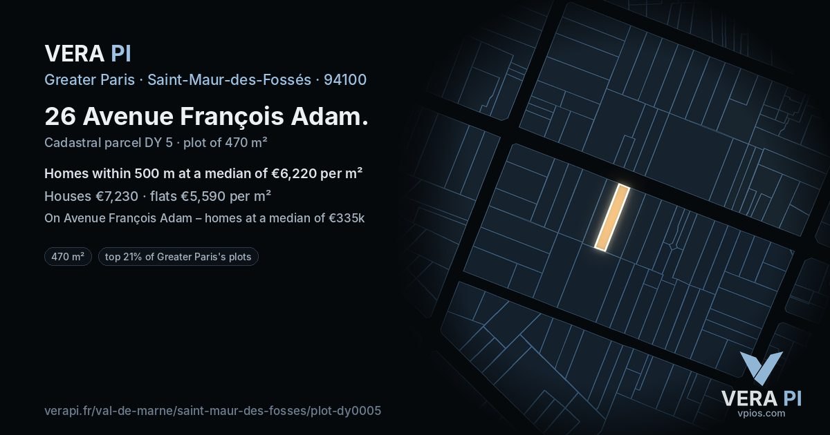 26 Avenue François Adam, Saint-Maur-des-Fossés at night – the plot lit, the parcels around coloured by the prices near them