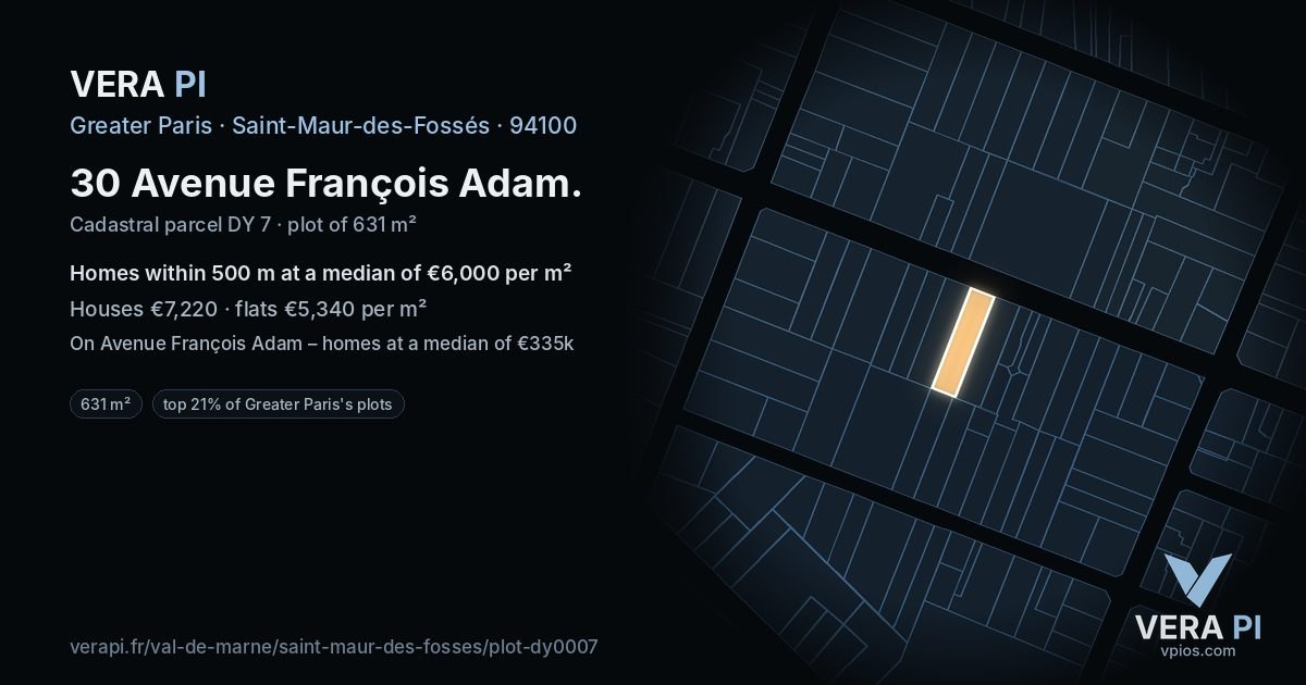 30 Avenue François Adam, Saint-Maur-des-Fossés at night – the plot lit, the parcels around coloured by the prices near them
