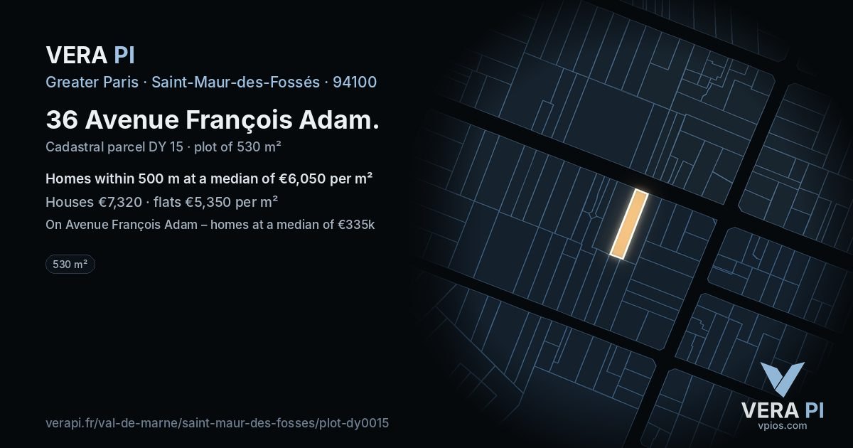 36 Avenue François Adam, Saint-Maur-des-Fossés at night – the plot lit, the parcels around coloured by the prices near them