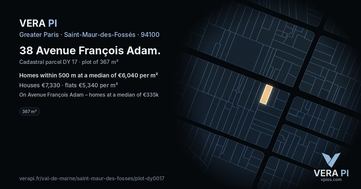 38 Avenue François Adam, Saint-Maur-des-Fossés at night – the plot lit, the parcels around coloured by the prices near them
