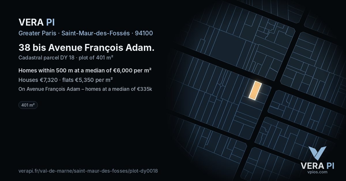 38 bis Avenue François Adam, Saint-Maur-des-Fossés at night – the plot lit, the parcels around coloured by the prices near them