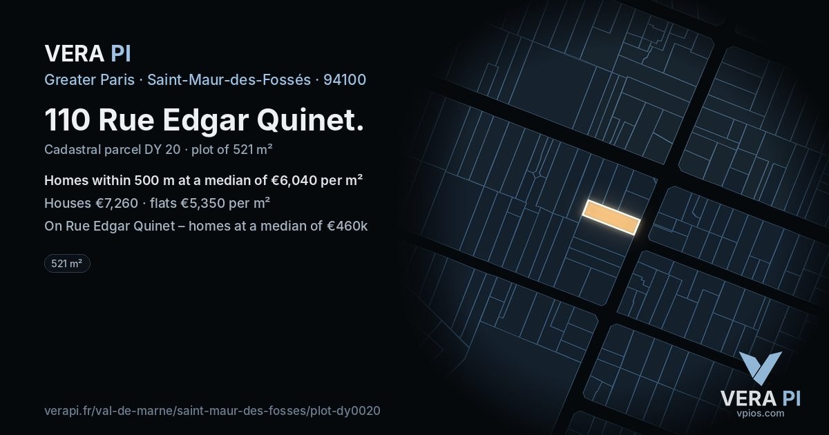 110 Rue Edgar Quinet, Saint-Maur-des-Fossés at night – the plot lit, the parcels around coloured by the prices near them