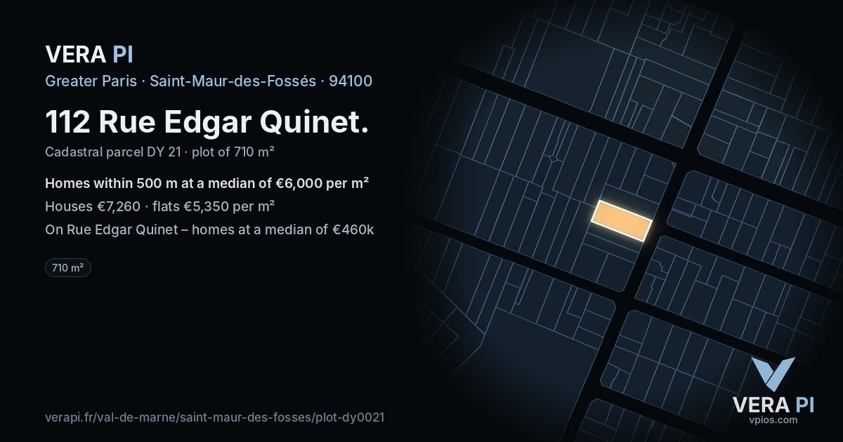 112 Rue Edgar Quinet, Saint-Maur-des-Fossés at night – the plot lit, the parcels around coloured by the prices near them