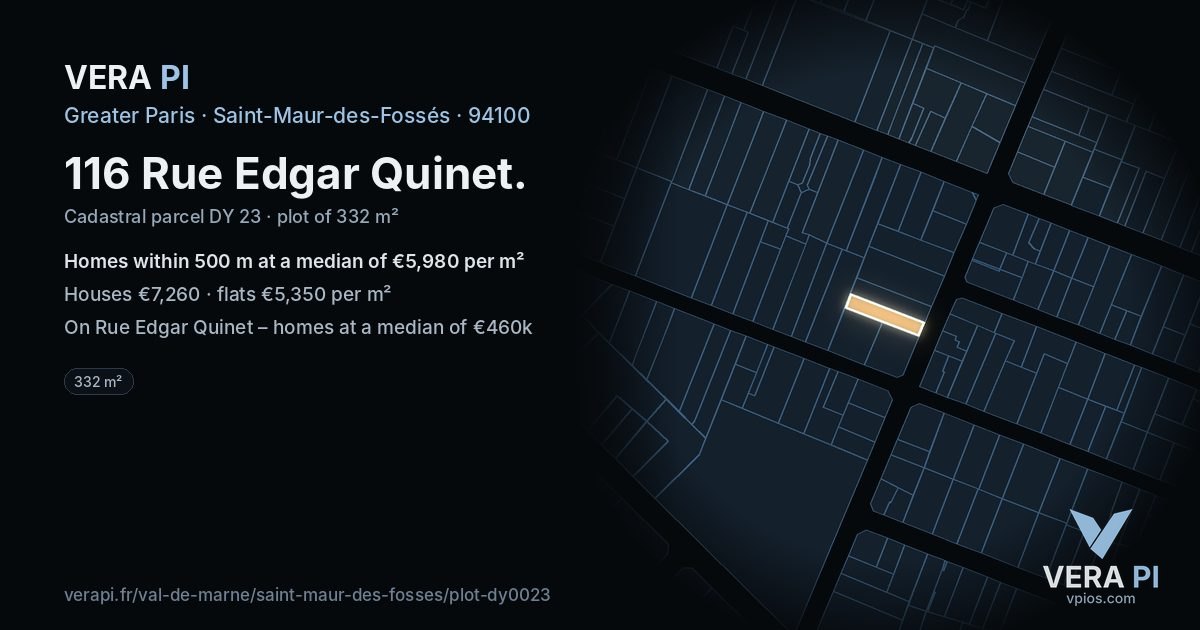 116 Rue Edgar Quinet, Saint-Maur-des-Fossés at night – the plot lit, the parcels around coloured by the prices near them