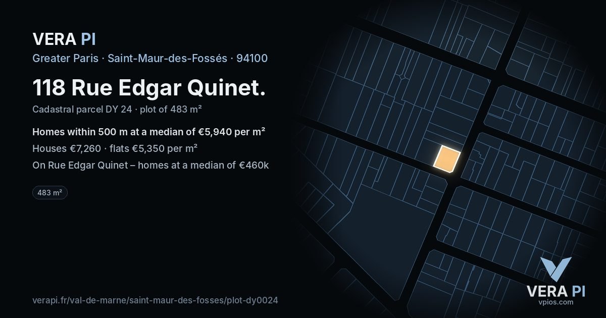 118 Rue Edgar Quinet, Saint-Maur-des-Fossés at night – the plot lit, the parcels around coloured by the prices near them
