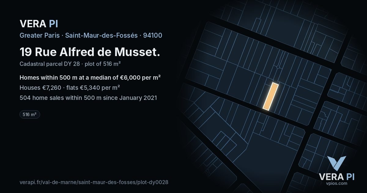 19 Rue Alfred de Musset, Saint-Maur-des-Fossés at night – the plot lit, the parcels around coloured by the prices near them