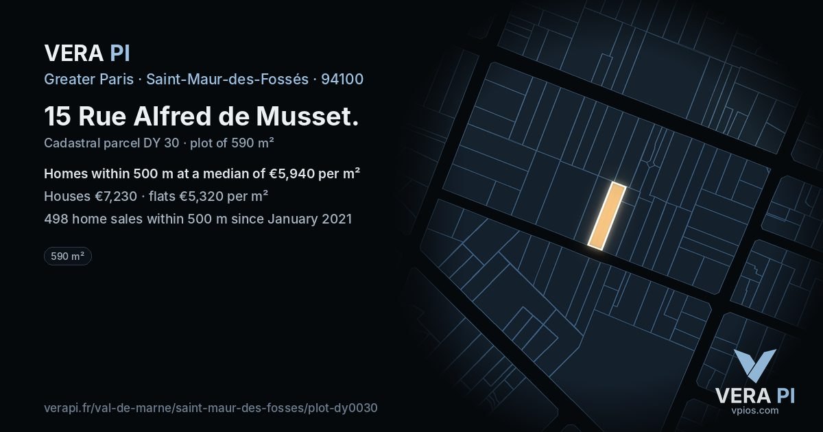 15 Rue Alfred de Musset, Saint-Maur-des-Fossés at night – the plot lit, the parcels around coloured by the prices near them