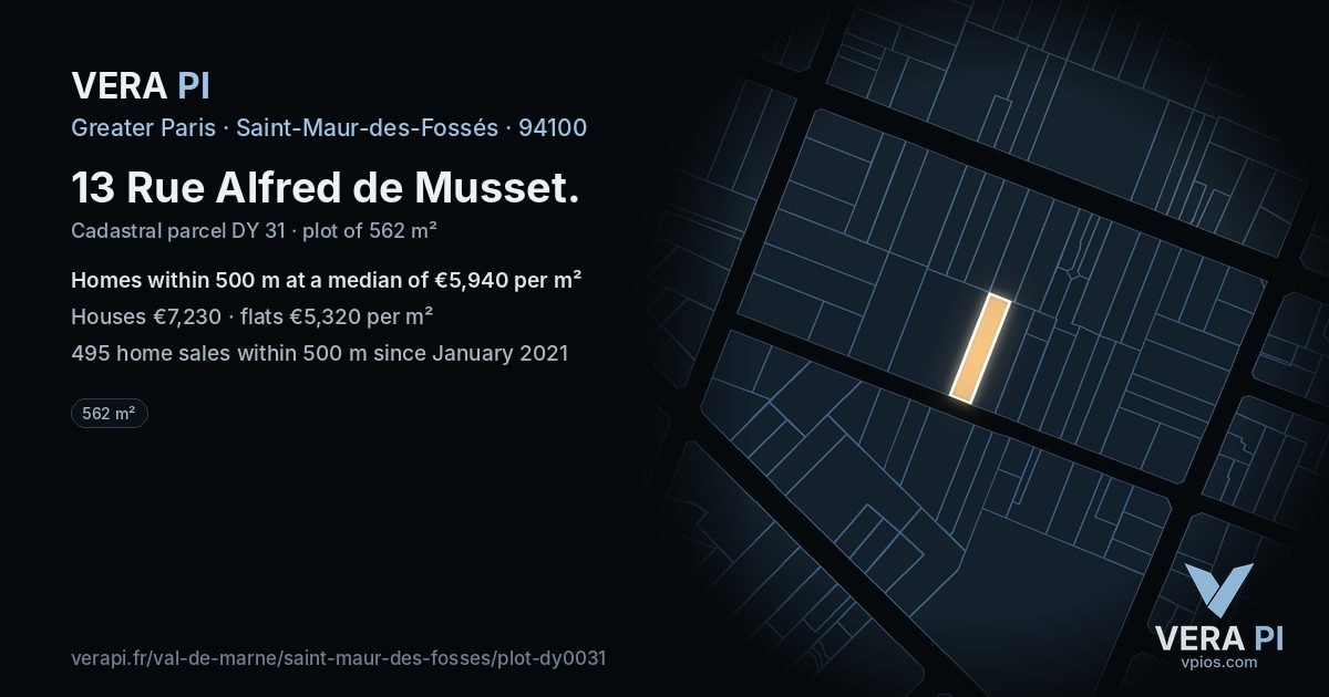 13 Rue Alfred de Musset, Saint-Maur-des-Fossés at night – the plot lit, the parcels around coloured by the prices near them
