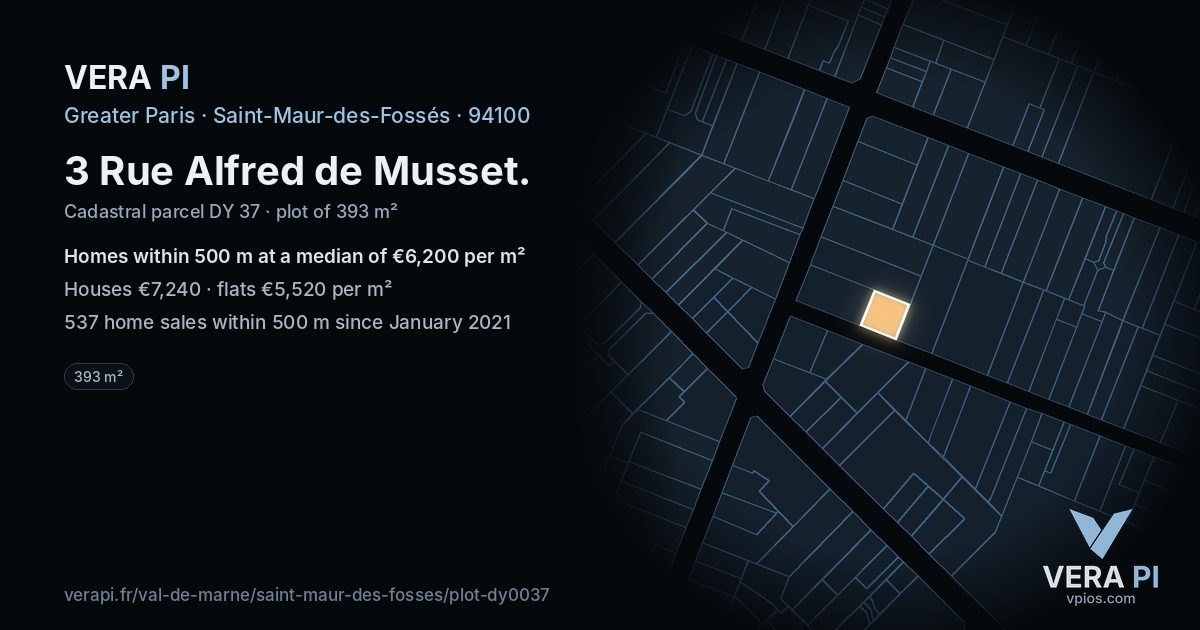 3 Rue Alfred de Musset, Saint-Maur-des-Fossés at night – the plot lit, the parcels around coloured by the prices near them