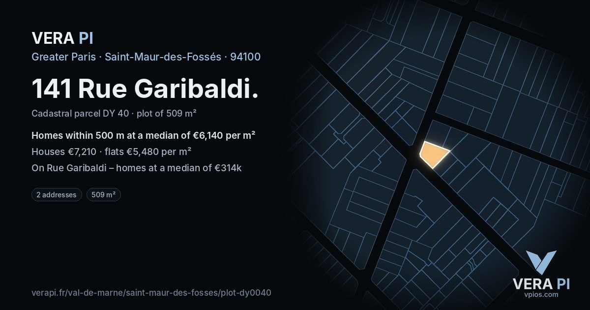 141 Rue Garibaldi, Saint-Maur-des-Fossés at night – the plot lit, the parcels around coloured by the prices near them