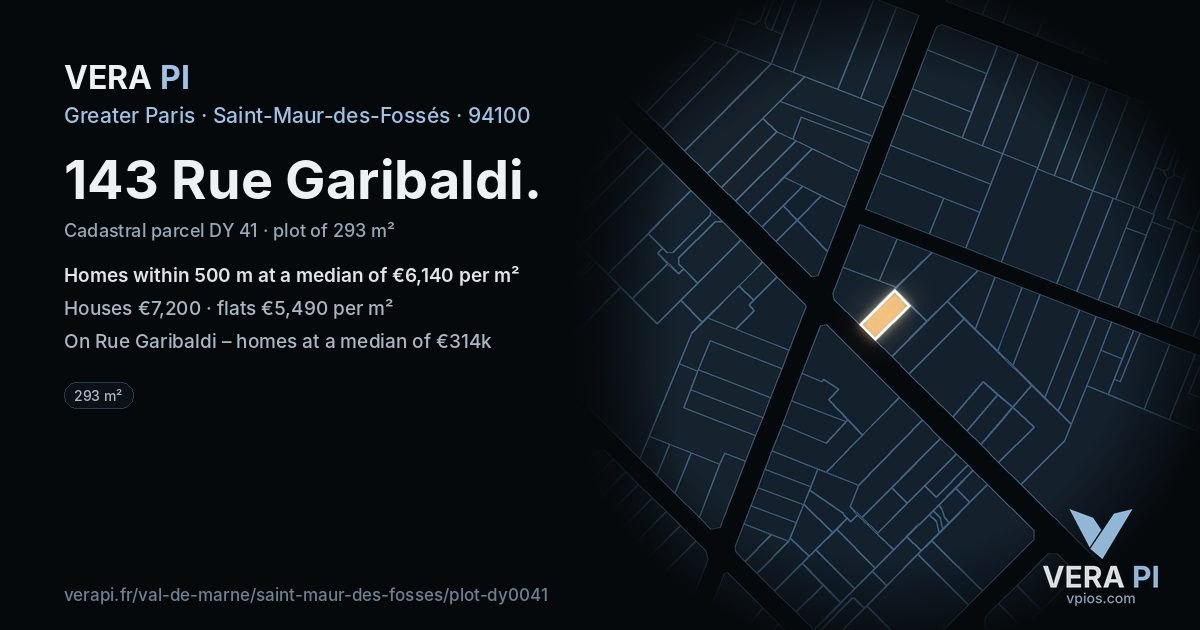 143 Rue Garibaldi, Saint-Maur-des-Fossés at night – the plot lit, the parcels around coloured by the prices near them