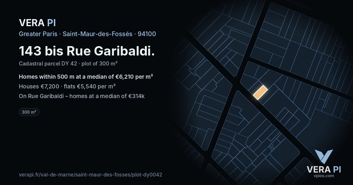 143 bis Rue Garibaldi, Saint-Maur-des-Fossés at night – the plot lit, the parcels around coloured by the prices near them