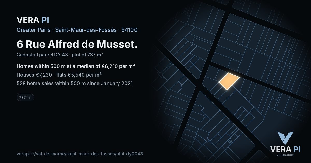 6 Rue Alfred de Musset, Saint-Maur-des-Fossés at night – the plot lit, the parcels around coloured by the prices near them