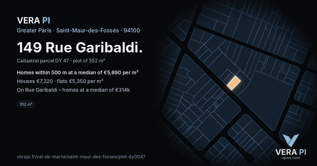 149 Rue Garibaldi, Saint-Maur-des-Fossés at night – the plot lit, the parcels around coloured by the prices near them