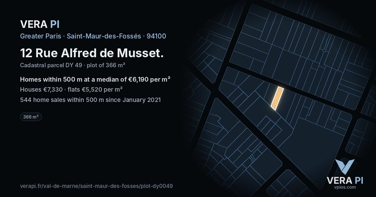 12 Rue Alfred de Musset, Saint-Maur-des-Fossés at night – the plot lit, the parcels around coloured by the prices near them