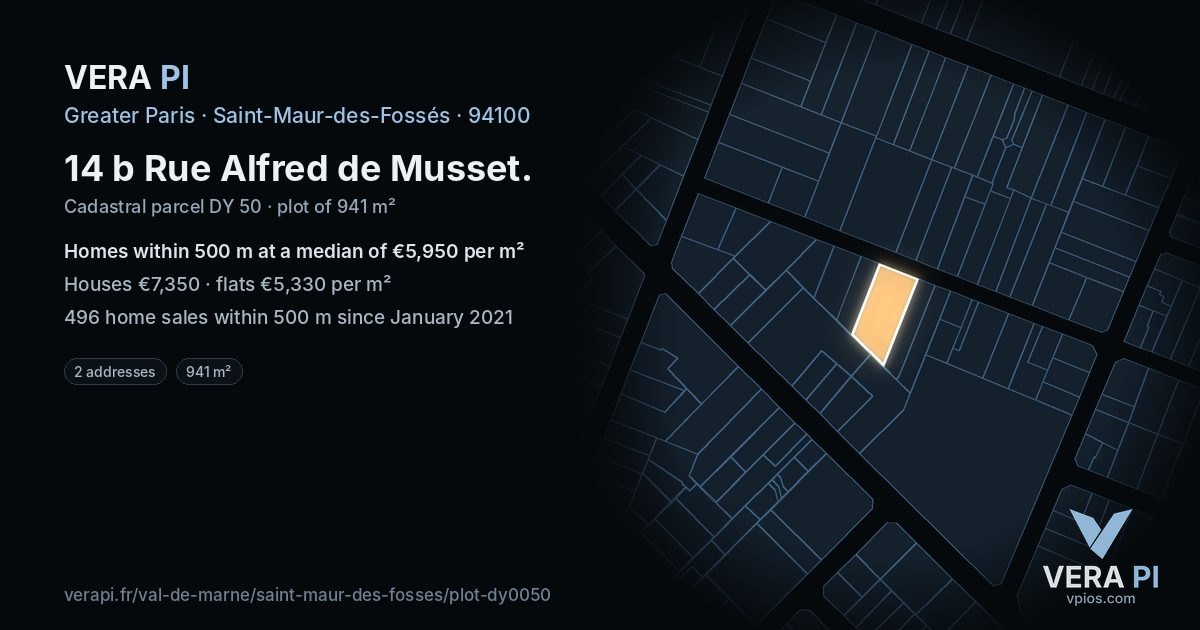 14 b Rue Alfred de Musset, Saint-Maur-des-Fossés at night – the plot lit, the parcels around coloured by the prices near them
