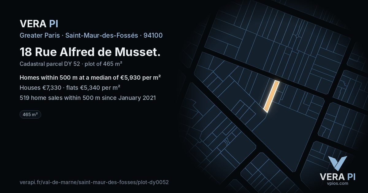 18 Rue Alfred de Musset, Saint-Maur-des-Fossés at night – the plot lit, the parcels around coloured by the prices near them