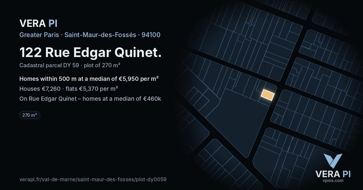 122 Rue Edgar Quinet, Saint-Maur-des-Fossés at night – the plot lit, the parcels around coloured by the prices near them