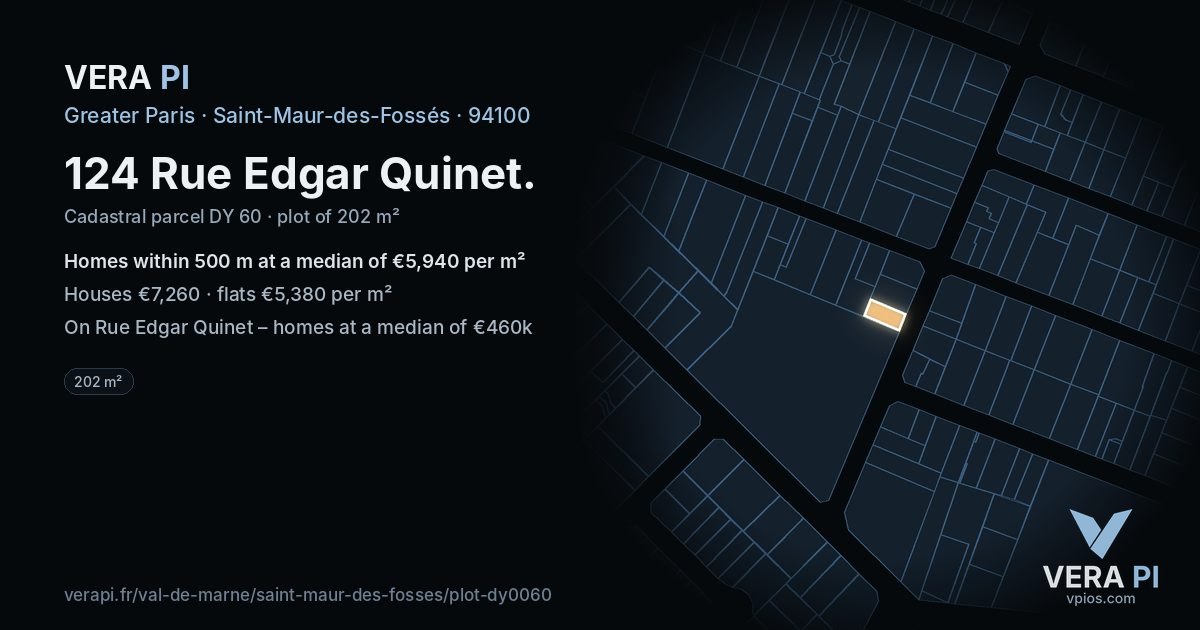 124 Rue Edgar Quinet, Saint-Maur-des-Fossés at night – the plot lit, the parcels around coloured by the prices near them