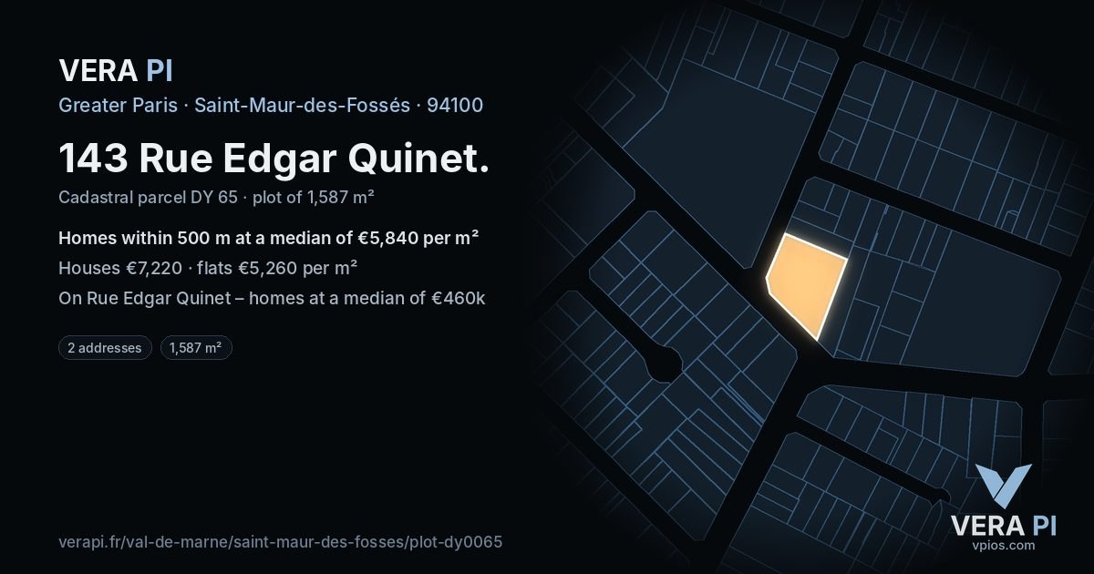 143 Rue Edgar Quinet, Saint-Maur-des-Fossés at night – the plot lit, the parcels around coloured by the prices near them