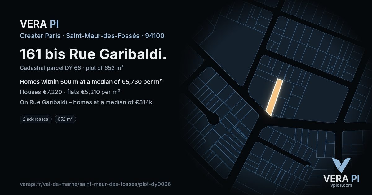 161 bis Rue Garibaldi, Saint-Maur-des-Fossés at night – the plot lit, the parcels around coloured by the prices near them